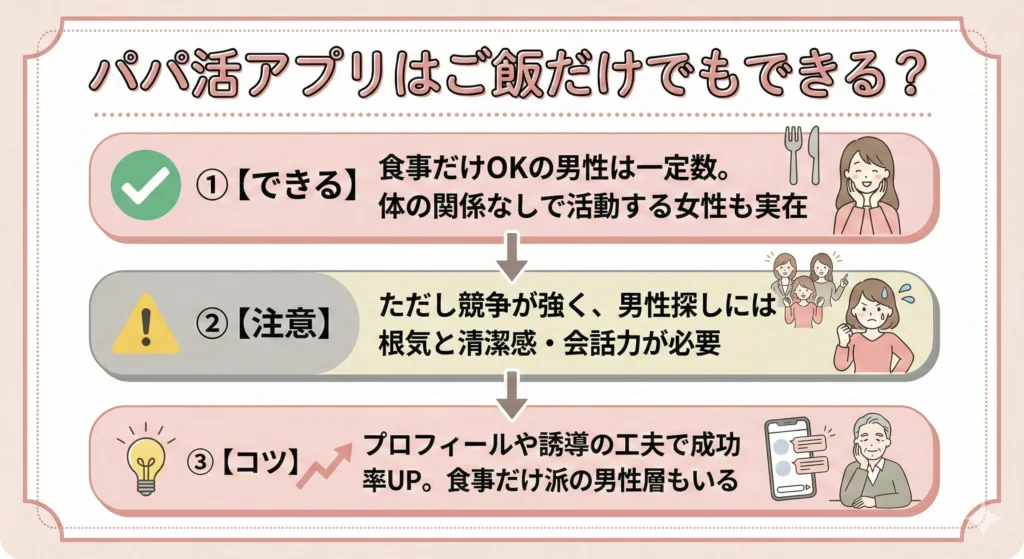 パパ活アプリはご飯だけでもできるか